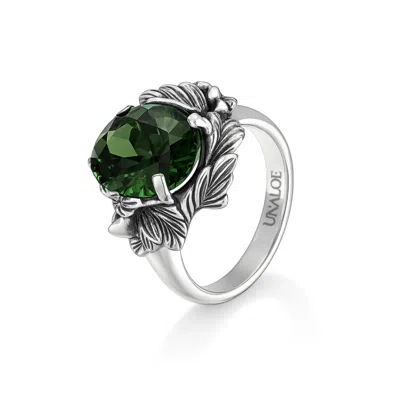 Unaloe Women's Silver / Green Ring In Sterling Silver With Green Zirconia – Coleus Ovalis –  Handmade In Multi