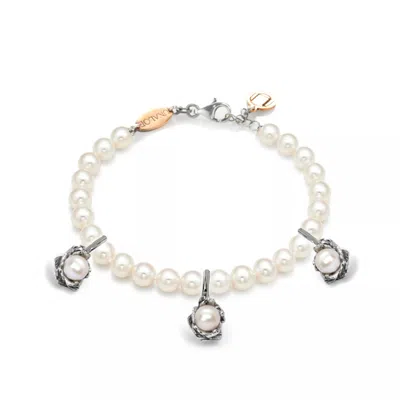 Unaloe Women's Silver Natural Pearl Bracelet With Bud Charms – Essence Of Nature