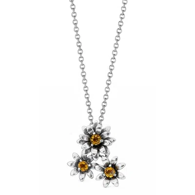 Unaloe Women's Silver / Orange Sterling Silver Flower Necklace With Natural Citrine In Multi