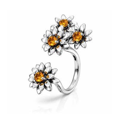 Unaloe Women's Silver / Orange Sterling Silver Flower Ring With Natural Citrine In Multi