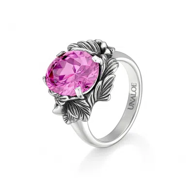 Unaloe Women's Silver / Pink Ring In Sterling Silver With Pink Zirconia – Coleus Ovalis –  Handmade – In Multi