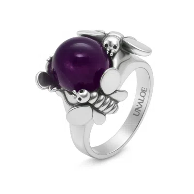 Unaloe Women's Silver / Purple Natural Queen Ring Sterling Silver, With Natural Amethyst In Multi