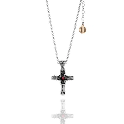 Unaloe Women's Silver / Red Cross Celestial Pendant Necklace Natural Ruby