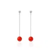 Unaloe Women's Silver / Red Minimal Dangling Earrings In Sterling Silver With Natural Coral Bead