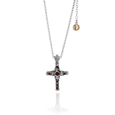 Unaloe Women's Silver / Red Mystic Cross Silver Necklace With Ruby