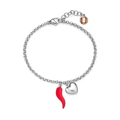 Unaloe Women's Silver / Red Red Enamel Cornicello & Heart Charm Bracelet In  Sterling Silver – Handmade Ita In Multi