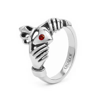 Unaloe Women's Silver / Red Ruby Heart With Hands Ring – Sterling Silver In Silver/red