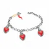 Unaloe Women's Silver / Red Silver Bracelet With Three Red Heart Pendants And Horn
