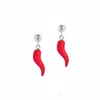 Unaloe Women's Silver / Red Silver Earrings With Red Horn Pendant
