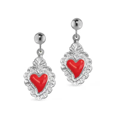 Unaloe Women's Silver / Red Silver Earrings With Red Sacred Heart Pendant In Multi