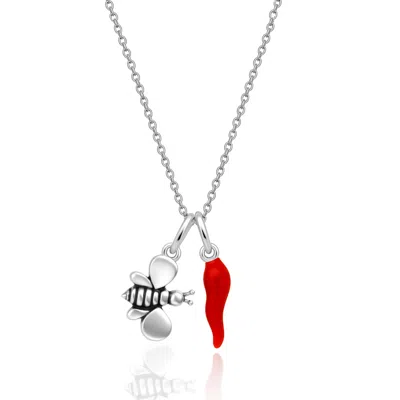 Unaloe Women's Silver / Red Sterling Silver Bee And Red Cornicello Charm Necklace In Multi