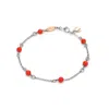 Unaloe Women's Silver / Red Sterling Silver Chain Bracelet With Natural Red Coral