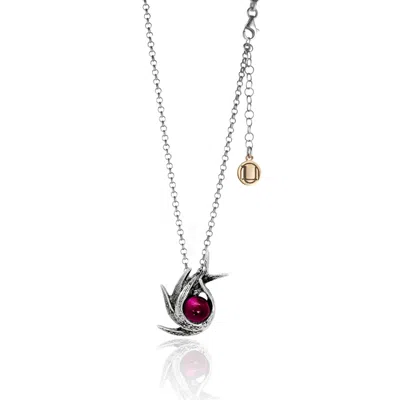 Unaloe Women's Silver / Red Sterling Silver Poseidonia With Stone Necklace