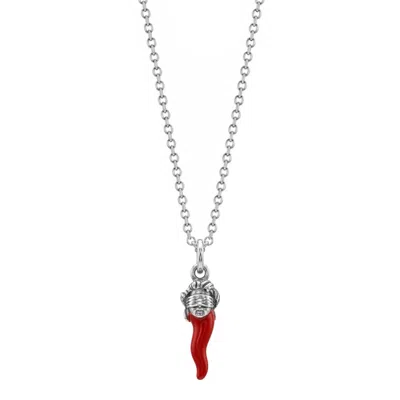 Unaloe Women's Silver / Red Sterling Silver See No Evil Red Italian Horn Pendant Necklace In Silver/red