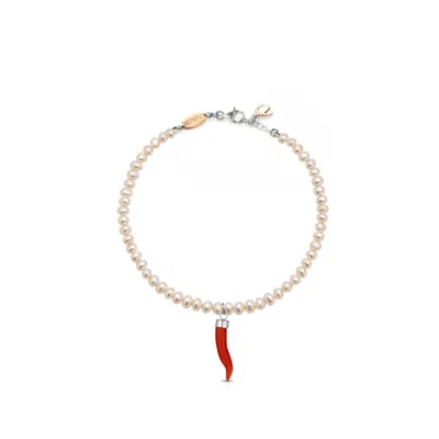 Unaloe Women's Silver / White Baroque Pearl Bracelet With Silver Coral Cornicello In Multi