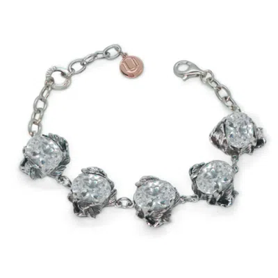 Unaloe Women's Silver / White Bracelet Coleus Ovalis Silver With White Zirconia In Multi