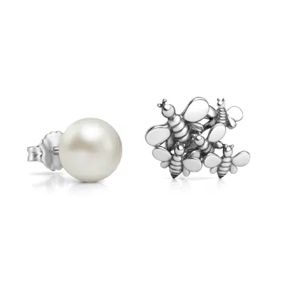 Unaloe Women's Silver / White Natural Queen Earrings In Sterling Silver With Natural Pearl In Multi