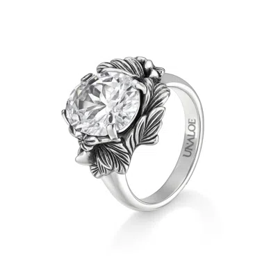 Unaloe Women's Silver / White Ring In Sterling Silver With White Zirconia – Coleus Ovalis –  Handmade In Multi