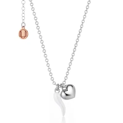 Unaloe Women's Silver / White Sterling Silver And White Enamel Cornicello Necklace With Heart Charm – Itali In Multi
