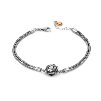 Unaloe Women's Silver / White Sterling Silver Blackstar Rose Bracelet Featuring Natural Pearl