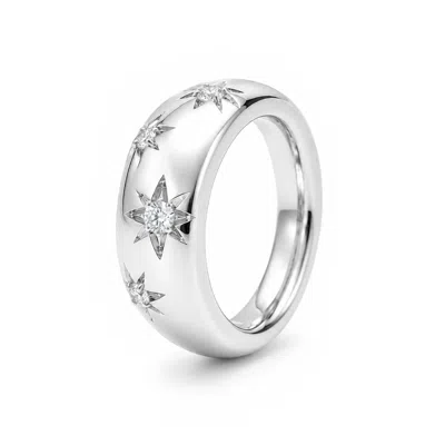 Unaloe Women's Silver / White White Quartz Starburst Wide Band Ring – Sterling Silver In Silver/white