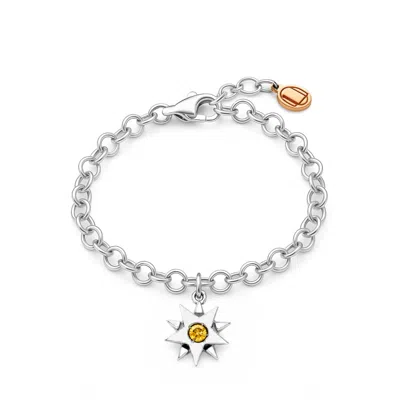 Unaloe Women's Silver / Yellow Starburst Gemstone Charm Bracelet – Sterling Silver In Silver/yellow