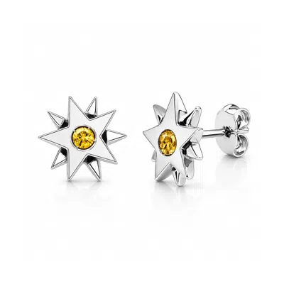 Unaloe Women's Silver / Yellow Starburst Yellow Quartz Stud Earrings – Sterling Silver In Silver/yellow