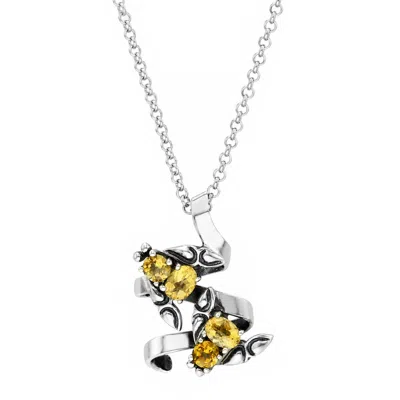 Unaloe Women's Silver / Yellow Sterling Silver Fly Pendant Necklace With Faceted Yellow Stones In Silver/yellow