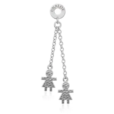 Unaloe Women's Sterling Silver Hammered Double Chain Drop Earrings With Family Charms Jewelry