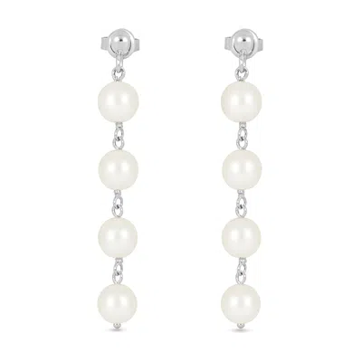 Unaloe Women's Sterling Silver Pendant Earrings With Four Natural Pearls
