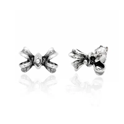 Unaloe Women's Sterling Silver Puffed Bow Earrings