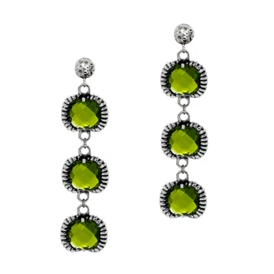 Unaloe Women's Super Fantasy Earrings Silver– Timeless Elegance With Three Green Crystal