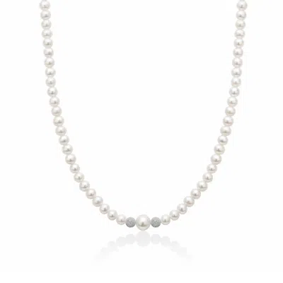 Unaloe Women's Timeless Elegance Freshwater Pearl Necklace With Eighteen Kt White Gold Accents