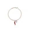 Unaloe Women's White / Silver Baroque Pearl  Bracelet With Coral Cornicello And Silver Heart In Multi