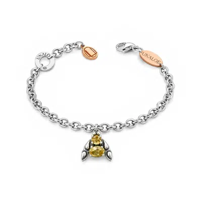 Unaloe Women's Yellow / Silver Sterling Silver Fly Charm Bracelet With Faceted Yellow Stones In Yellow/silver