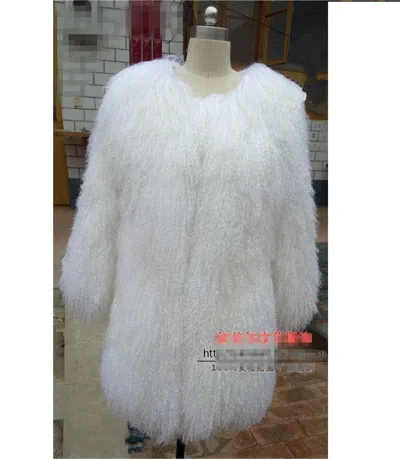 Pre-owned Unbrand Womens 100% Real Mongolian Lamb Fur Coat Mid Long Hair Jacket Outwear Parka Coat In White