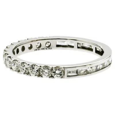Pre-owned Unbranded 0.78 Ct Round And Baguette Tow Faced Diamond 14k White Gold Wedding Band Ring
