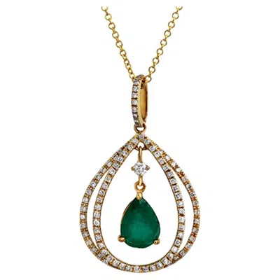 Pre-owned Unbranded 1.01 Ct Emerald 0.39 Ct Diamond 18k Yellow Gold Dangling Pendant Necklace 18"
