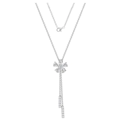 Pre-owned Unbranded 1.05 Ct Diamond 18k White Gold Flower Drop Pendant Necklace