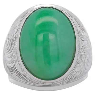Pre-owned Unbranded 11 Carat Grade A Jadeite Jade Fei Cui Bezel Set Unisex Solitaire Ring In Green