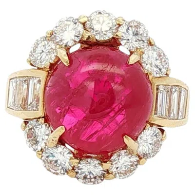 Pre-owned Unbranded 11.60 Ctw Mid-century No Heat Burmese Ruby & Diamond 18k Gold Ring In Multi