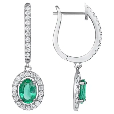 Pre-owned Unbranded 1.22 Ct Natural Colombian Emerald 0.59 Ct Diamonds 14k White Gold Drop Earrings