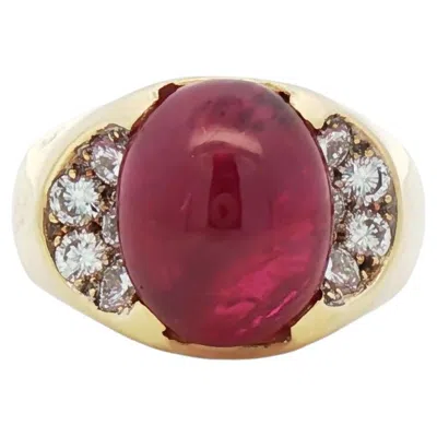 Pre-owned Unbranded 12.28 Ctw Mid-century Style No-heat Burmese Ruby & Diamond Ring 18k Yellow Gold