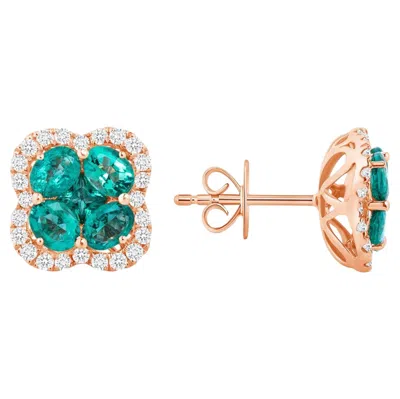 Pre-owned Unbranded 1.34ct Natural Emerald 0.34ct Diamonds 18k Gold Stud Four Leaf Clover Earrings In Green