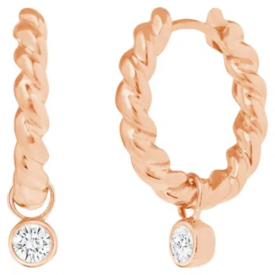 Pre-owned Unbranded 14k Rose Gold 17 Mm Height 0.15ct Diamonds Twisted Hoop Earrings In Red
