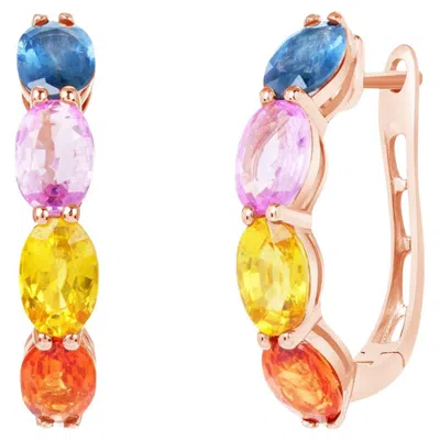 Pre-owned Unbranded 14k Rose Gold 4.54 Ct Multicolor Sapphires Earrings In Red