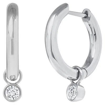 Pre-owned Unbranded 14k White Gold 17 Mm Height 0.14 Ct Diamonds Hoop Earrings