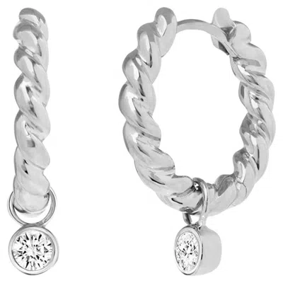 Pre-owned Unbranded 14k White Gold 17 Mm Height 0.15ct Diamonds Twisted Hoop Earrings