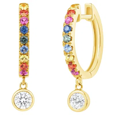 Pre-owned Unbranded 14k Yellow Gold 0.32 Ct Multicolor Gemstones And 0.20 Ct Diamonds Hoop Earrings