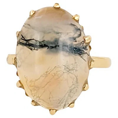 Pre-owned Unbranded 14k Yellow Gold Ring With Agate Gemstone